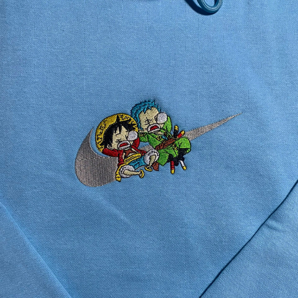 LIMITED ONE PIECE LUFFY AND ZORO ZOFFY X EMBROIDERED ANIME HOODIE