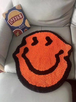 Trippy Orange Smiley Face Handmade Rug