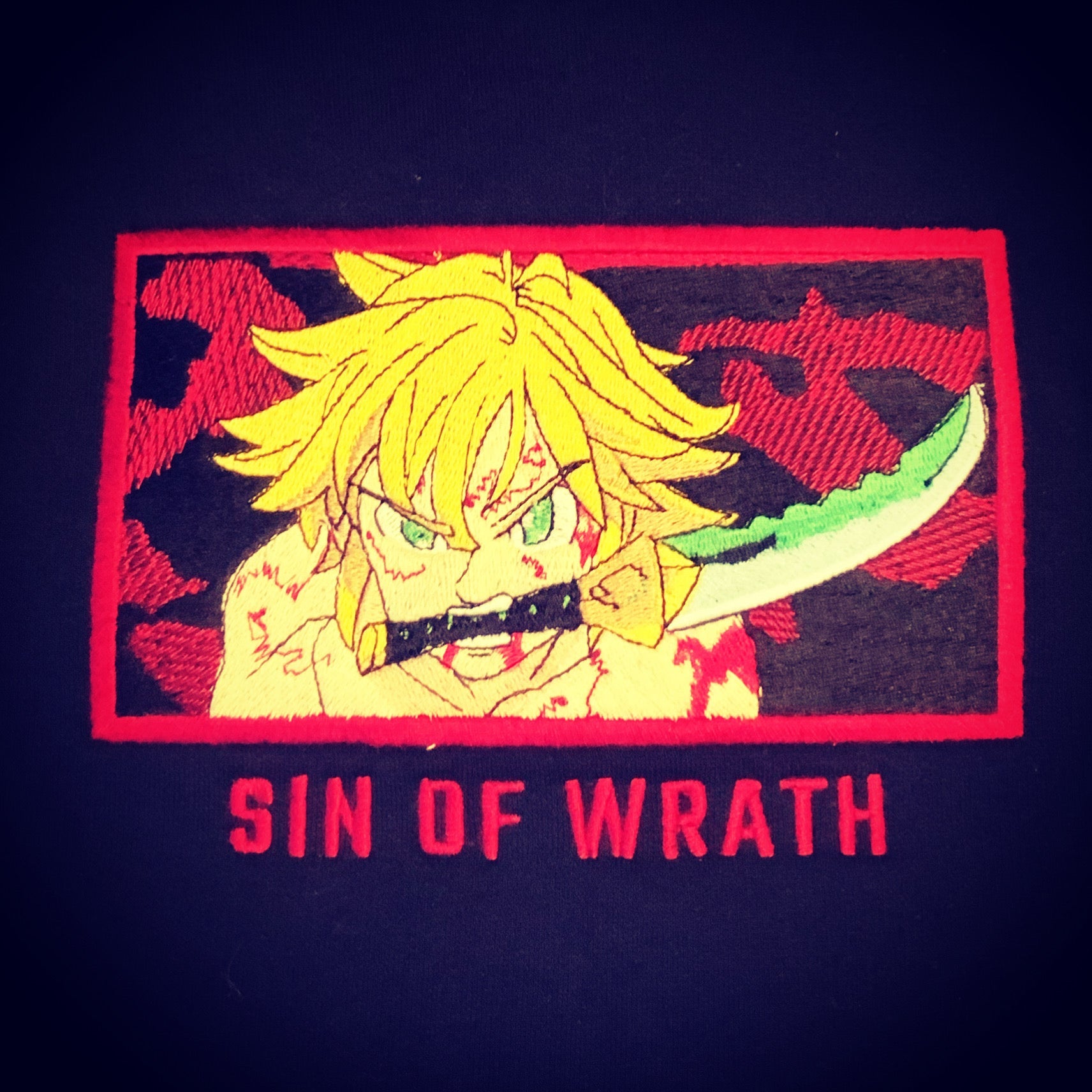 LIMITED SEVEN DEADLY SINS MELIODAS SIN OF WRAITH EMBROIDERED ANIME HOODIE